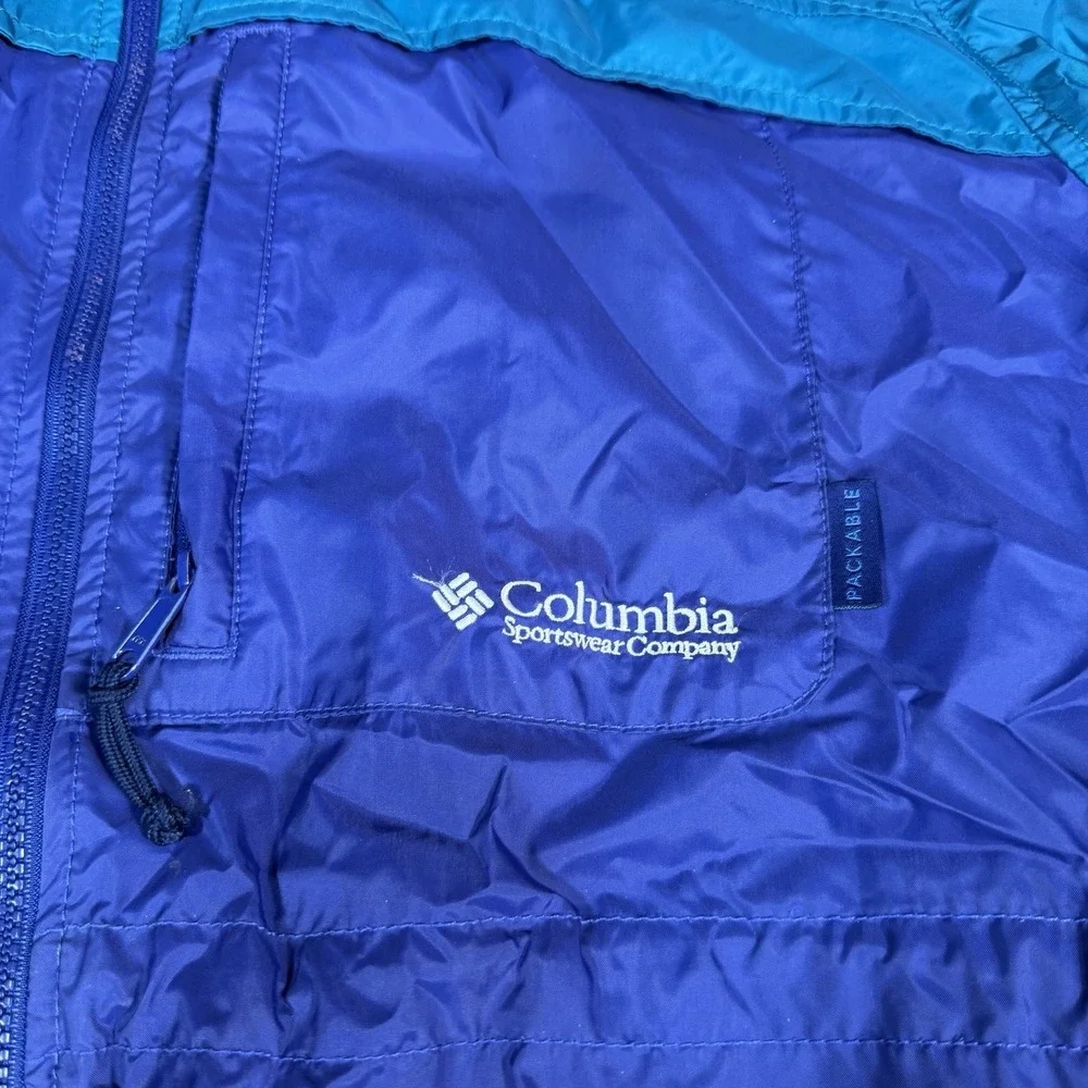 Columbia Vintage 90s Colorblock Windbreaker Womens Medium Jacket Packable Teal